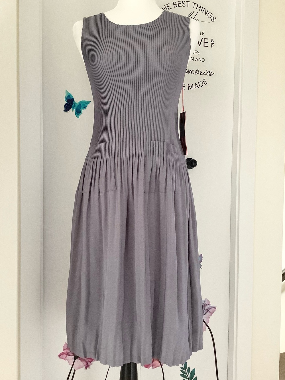 Koibito Misaki Elegant Grey Midi Dress Pleated , NWT , *check Size on Photos